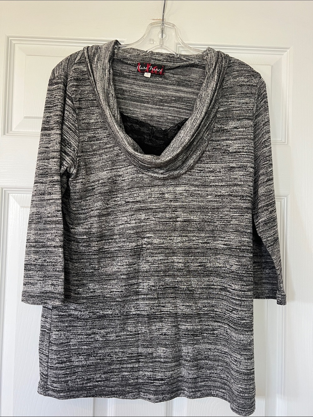 Claire France Black & Gray Marled Cowl Neck Sweater